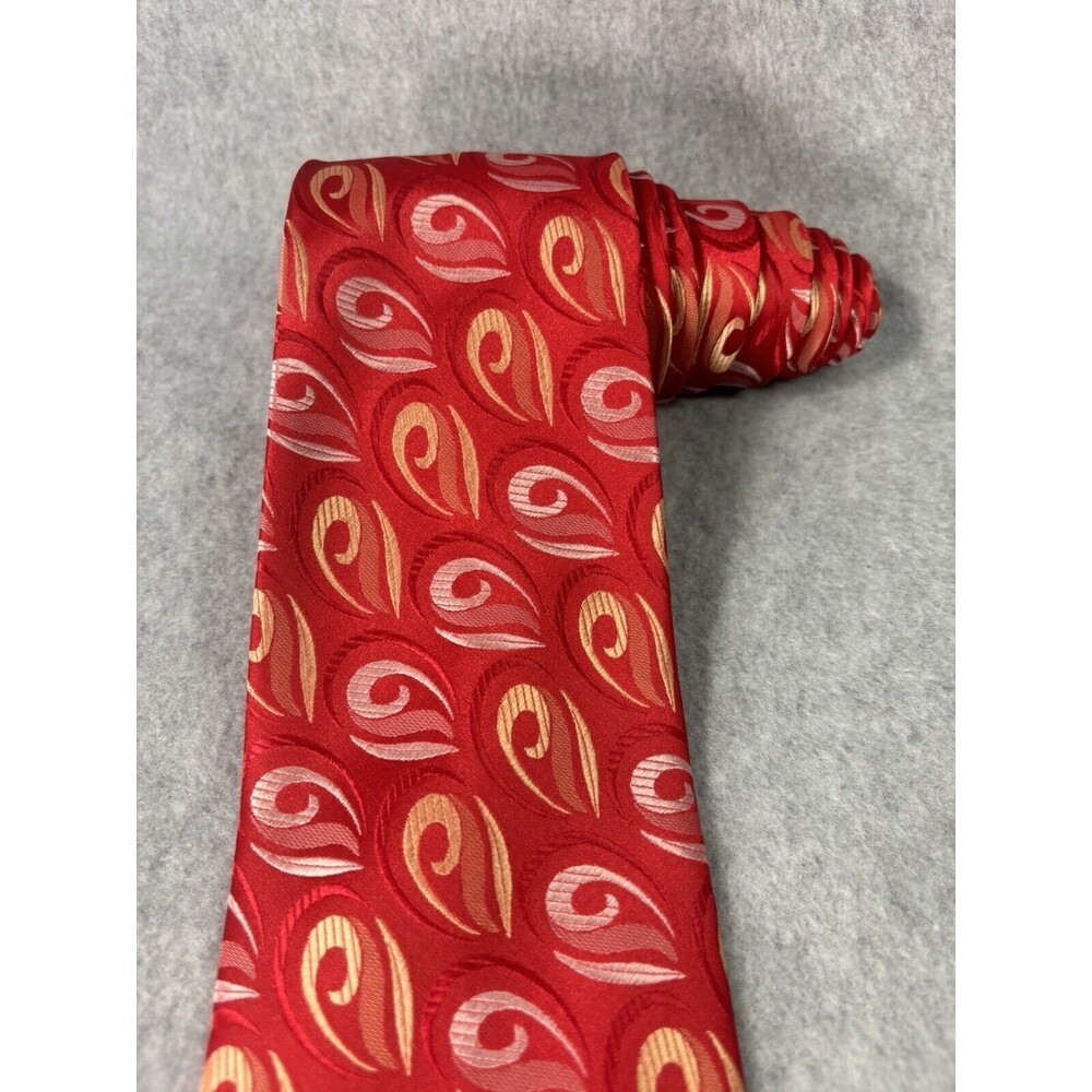 Juin Paris Silk Tie Red White Yellow‎ Geometric L:59” W:4” Jacquard - Picture 4 of 10